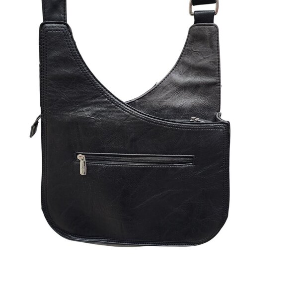 Espe Crossbody Shoulder Bag Black Vegan Leather Adjustable Strap Zip Pockets - Picture 3 of 16